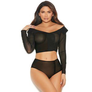 Off the Shoulder Long Sleeve Crop Top Panty Set
